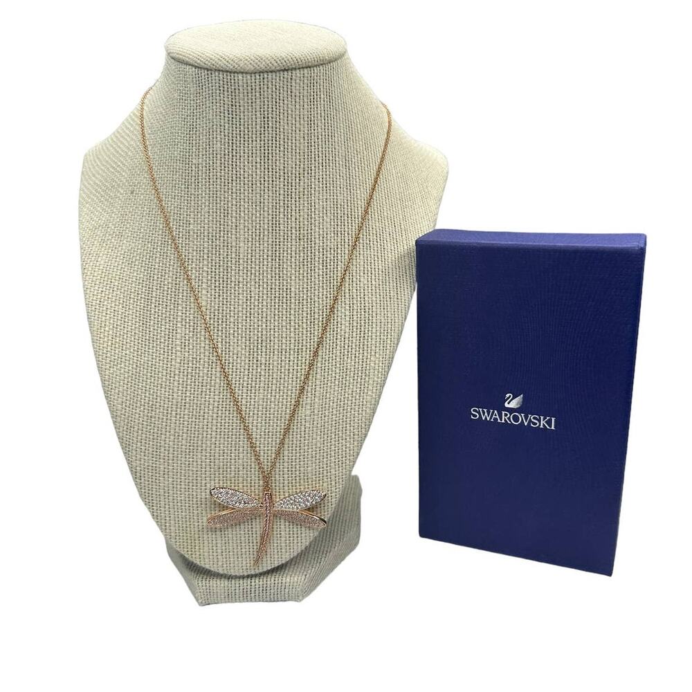 Swarovski Eternal Flower necklace Dragonfly, White, Rose gold-tone plated